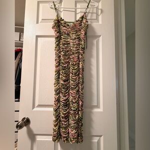 AFRM Green and Pink Ruched Maxi Dress
